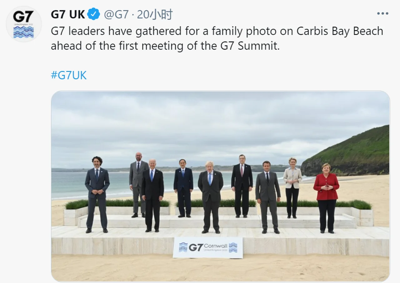 G7领导人又合照,美媒讽刺:没了特朗普,紧张气氛似乎没那么明显