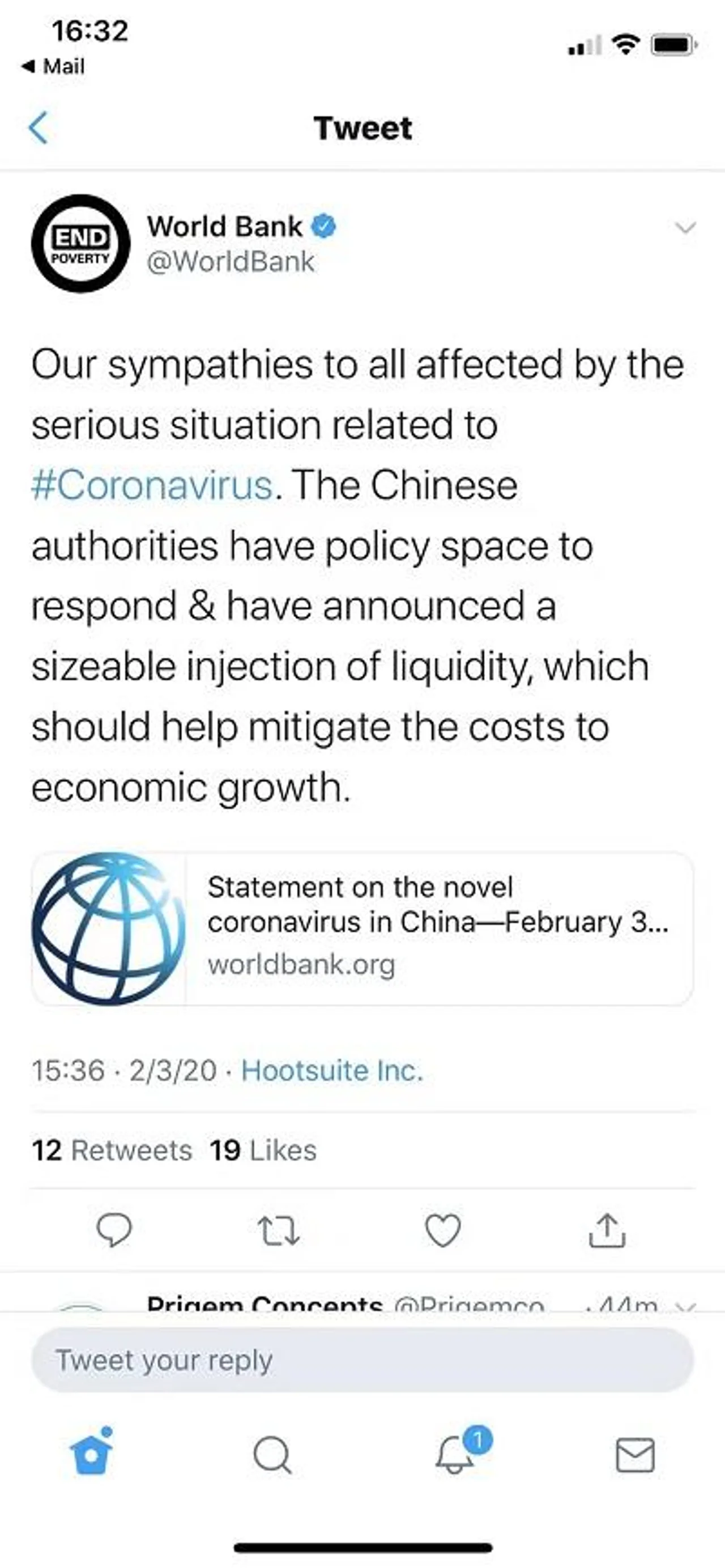 世界银行:中国政府拥有充足政策空间应对疫情
