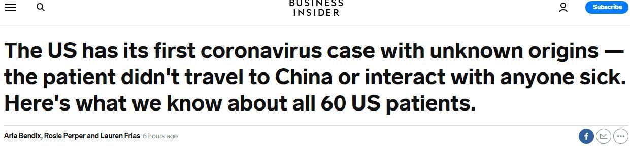 美国首例感染途径不明病例病情严重，确诊前多日疾控中心曾拒绝为其检测：不合标准！