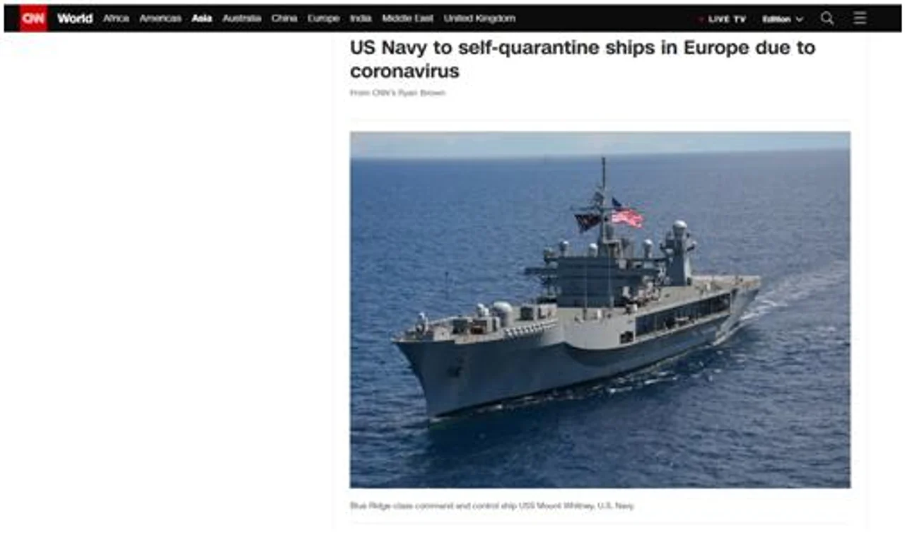 因担忧新冠病毒传播,美国海军第六舰队“自我隔离”14天