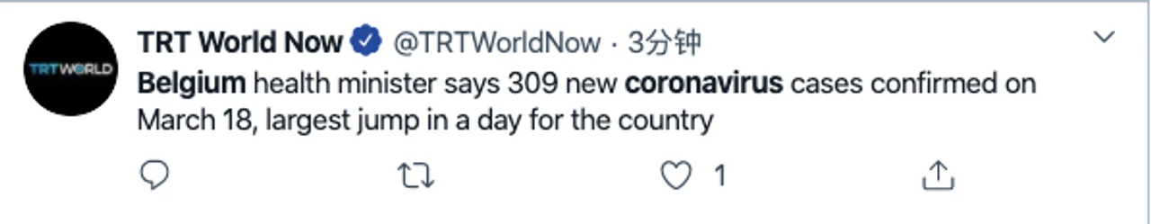 比利时新增新冠肺炎确诊病例309例 累计确诊1795例