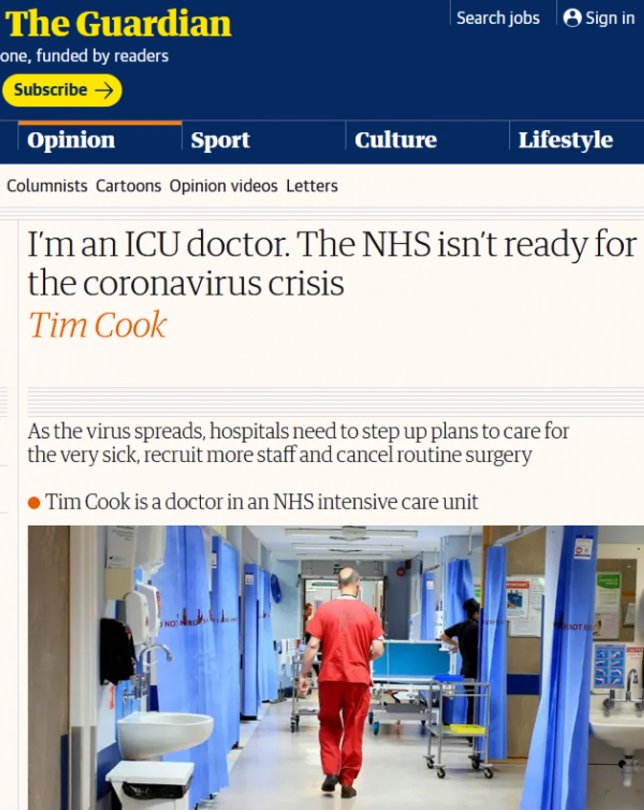 作为ICU医生,我很清楚英国医疗体系没有做好准备