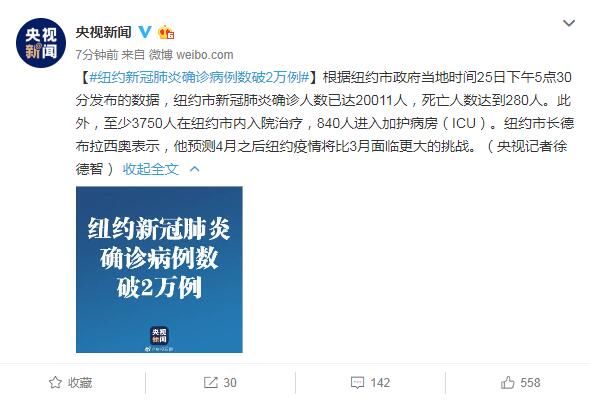 纽约新冠肺炎确诊病例数破2万例