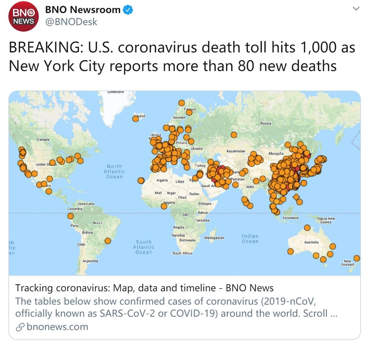 快讯！美国新冠肺炎死亡病例超过1000例
