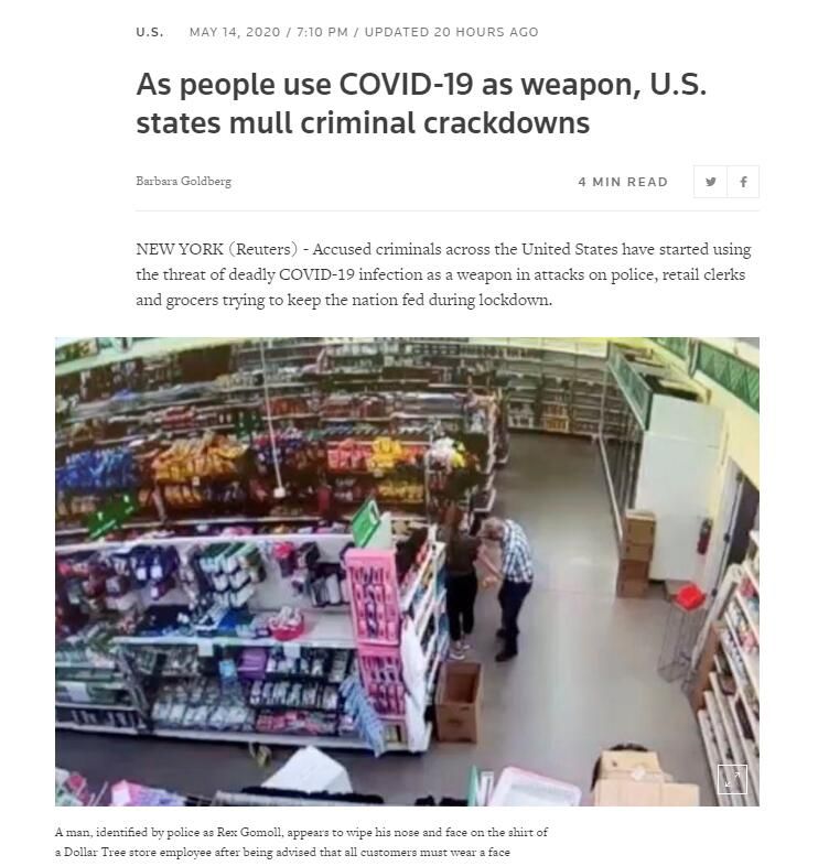 美国有人威胁用新冠病毒做“武器”攻击他人，有关各州讨论将此列为犯罪