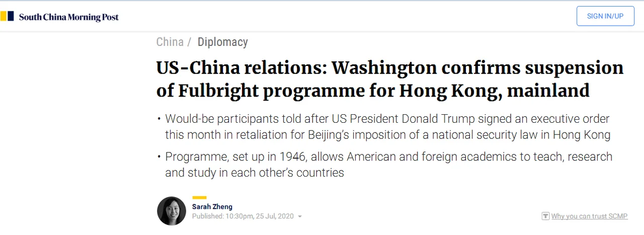 美国确认已暂停与中国内地和香港一项目,上千名学者签请愿书反对!
