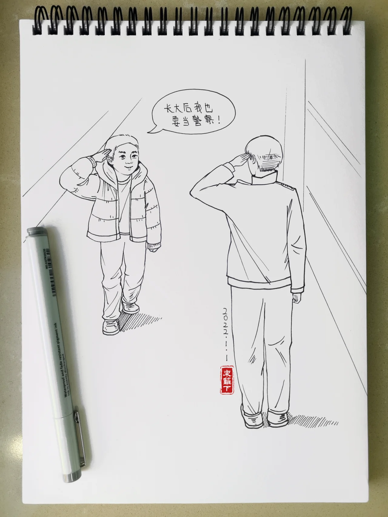 【挑战365天正能量速写画】第032期:警察不规范的敬礼获点赞