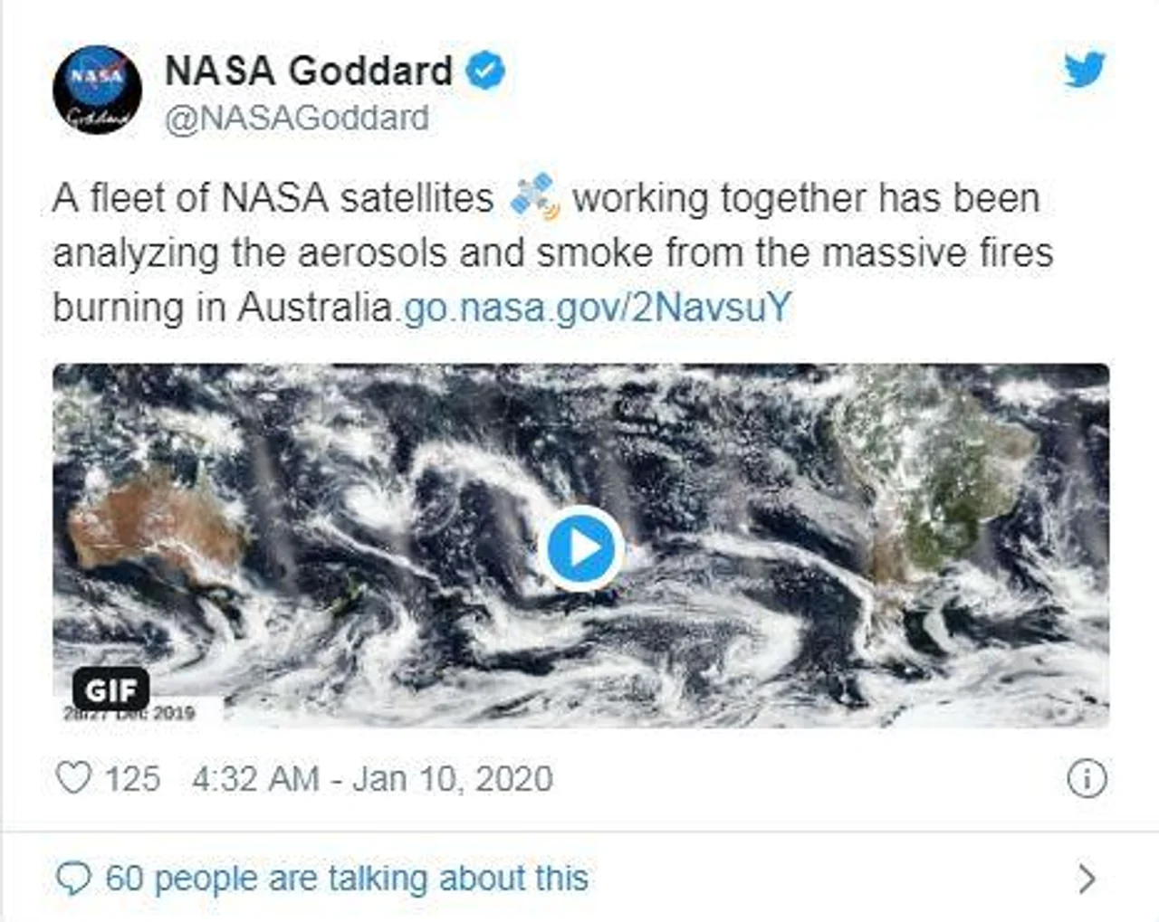 NASA:澳林火产生的烟雾将“环绕地球一圈”(图)