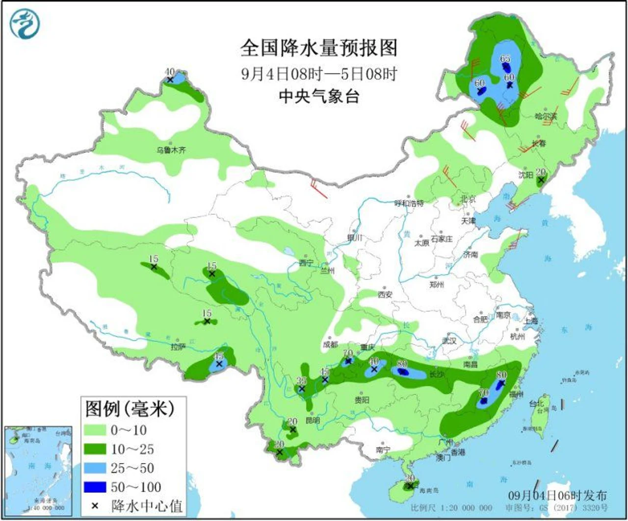 黑龙江内蒙古等地仍有较强风雨 西南地区东部等多降雨