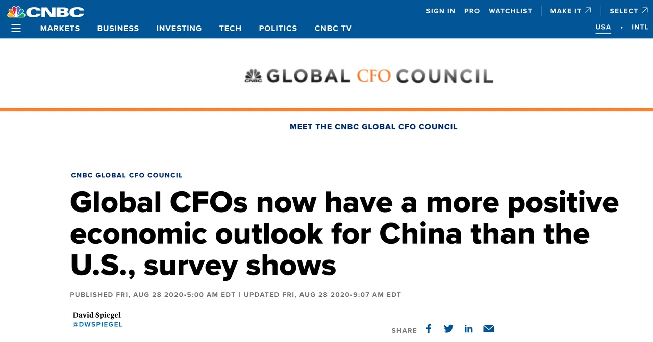 全球企业界人士:与美国相比更看好中国经济