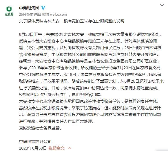 吉林大安一粮库竞拍玉米有大量虫眼 中储粮回应