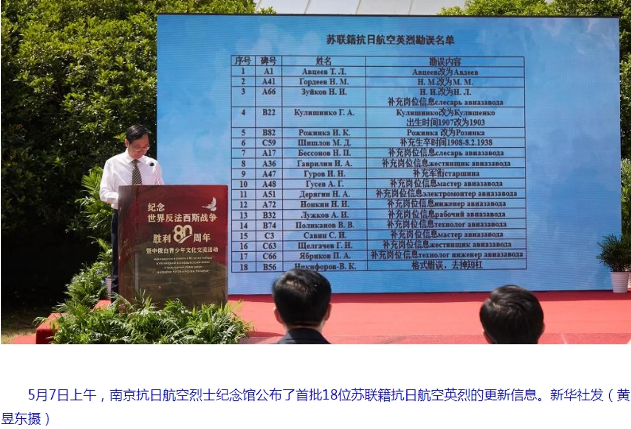 中国公布首批18位苏联籍抗日航空英烈更新信息