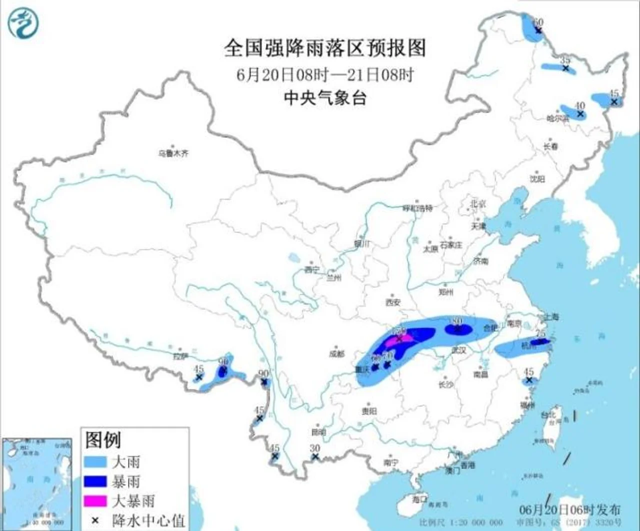 暴雨蓝色预警继续发布:渝北、鄂北西部局地大暴雨