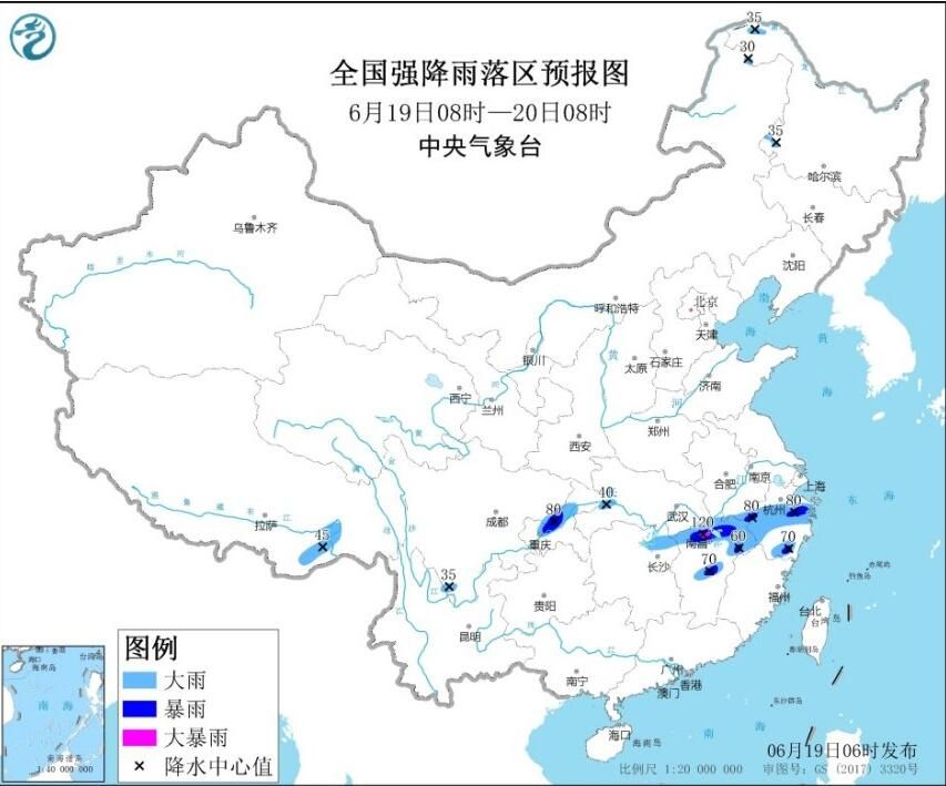 暴雨蓝色预警继续发布：江西北部局地有大暴雨