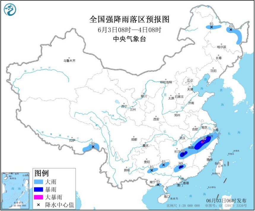 暴雨蓝色预警：浙江湖南等地部分地区有大暴雨