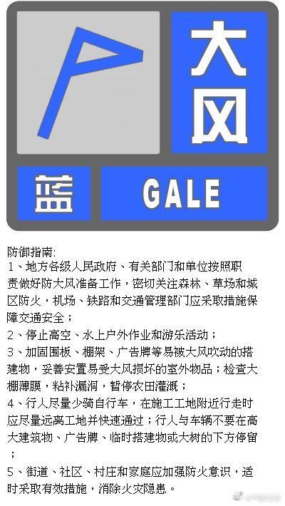 北京发布大风蓝色预警信号 阵风可达7、8级