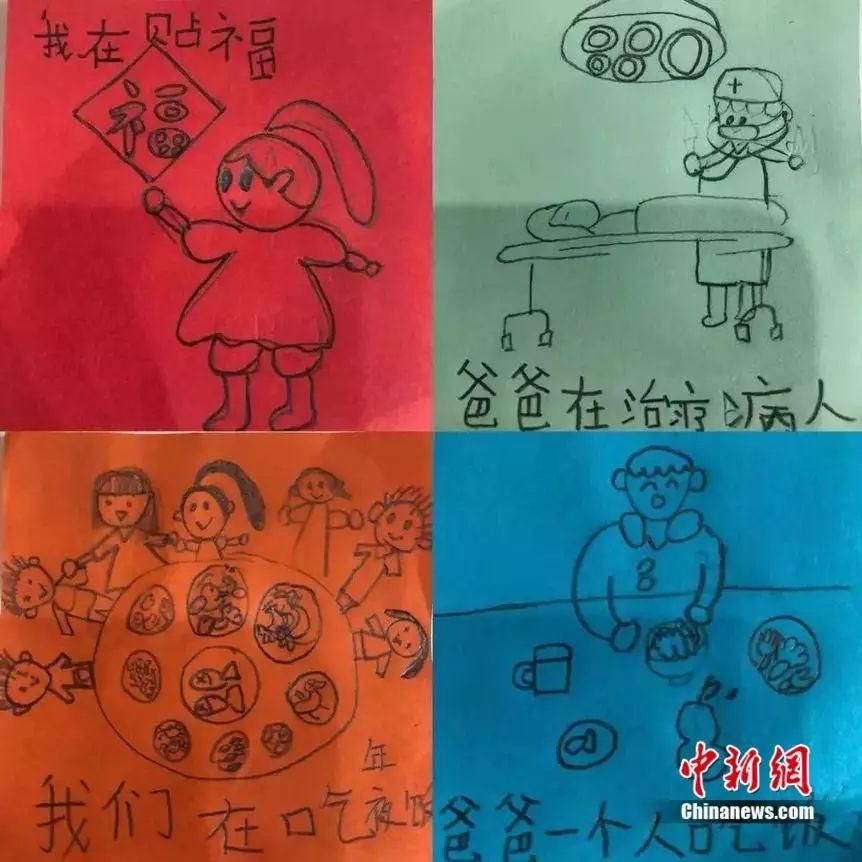 7岁的她画了一组画：我穿新衣服，爸爸穿防护服……