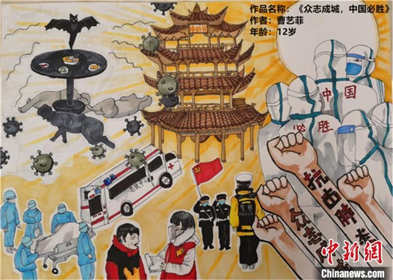 广东惠东12岁小学生作画作曲支持“疫战”